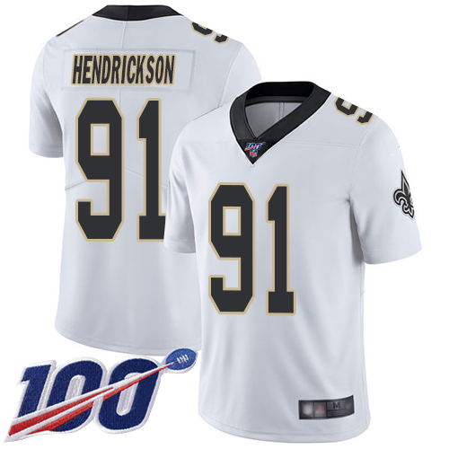 Men New Orleans Saints Limited White Trey Hendrickson Road Jersey NFL Football #91 100th Season Vapor Untouchable Jersey->new orleans saints->NFL Jersey